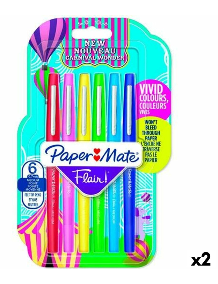 Paper Mate - Conjunto de Canetas de Feltro Paper Mate Flair Multicolor 6 Peças (2 Unidades)