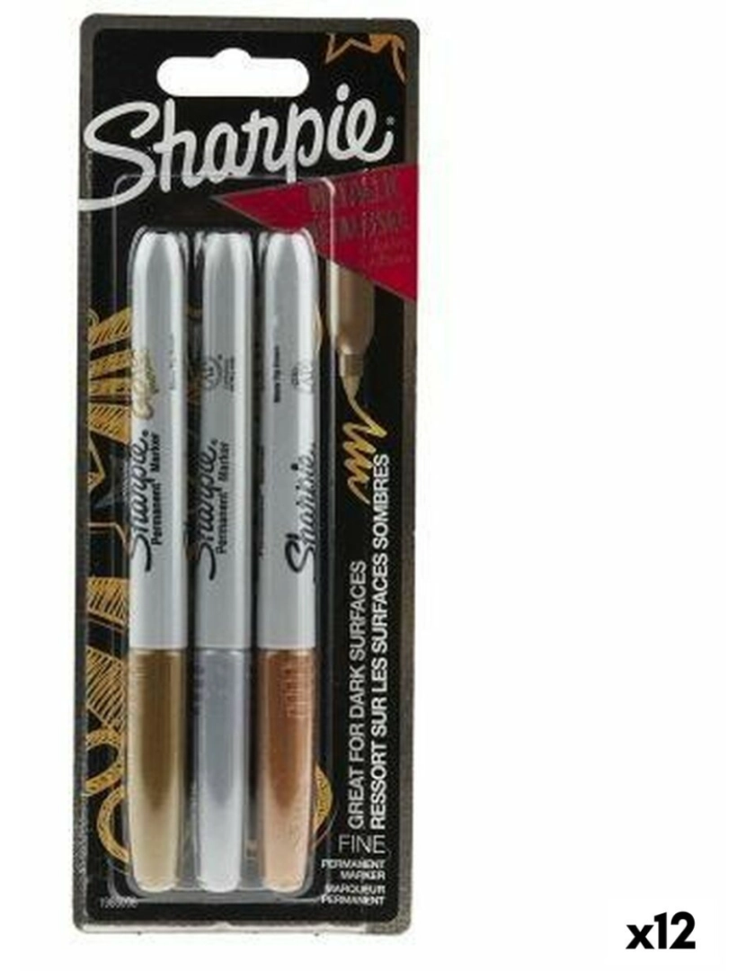 Sharpie - Conjunto de Canetas de Feltro Sharpie Multicolor metálico 3 Peças 1 mm (12 Unidades)