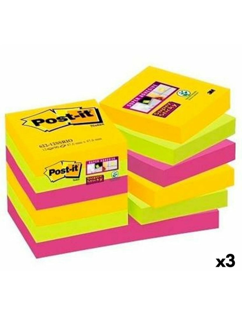 Post-It - Conjunto de Notas Adesivas Post-it Super Sticky Multicolor 47,6 x 47,6 mm (3 Unidades)