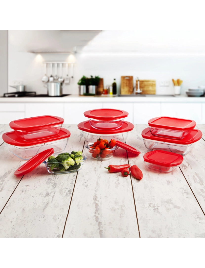 imagem de Lancheira Redonda com Tampa Ô Cuisine Cook & Store 21 x 21 x 7 cm Vermelho 1,1 L Silicone Vidro (5 Unidades)3