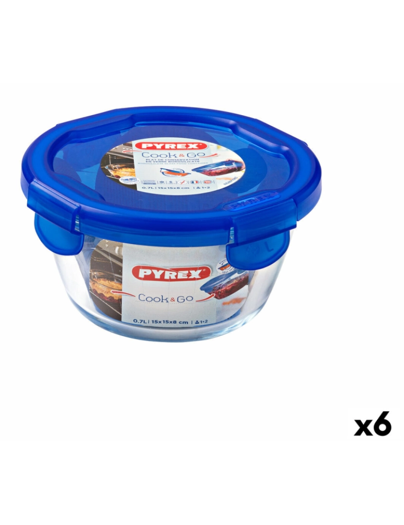 Pyrex - Lancheira Hermética Pyrex Cook & go 15,5 x 15,5 x 8,5 cm Azul 700 ml Vidro (6 Unidades)
