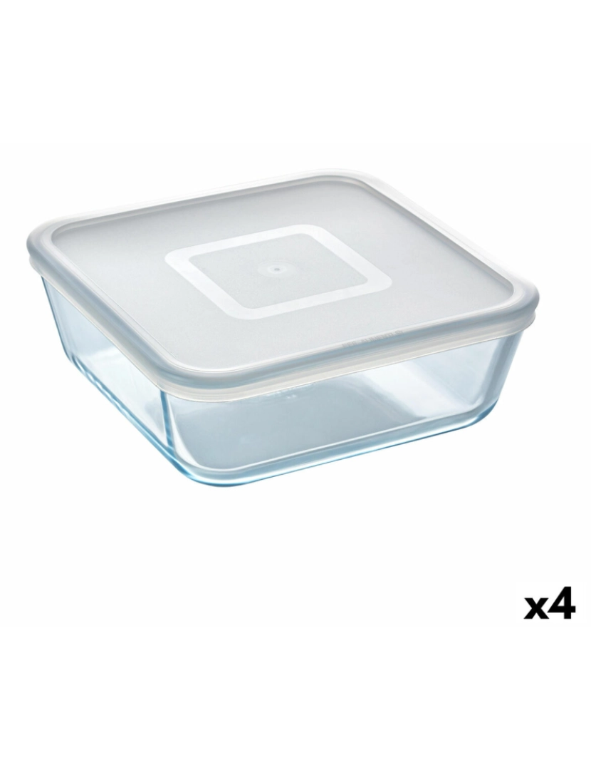 Pyrex - Lancheira Quadrada com Tampa Pyrex Cook & Freeze 2 L 19 x 19 cm Transparente Silicone Vidro (4 Unidades)