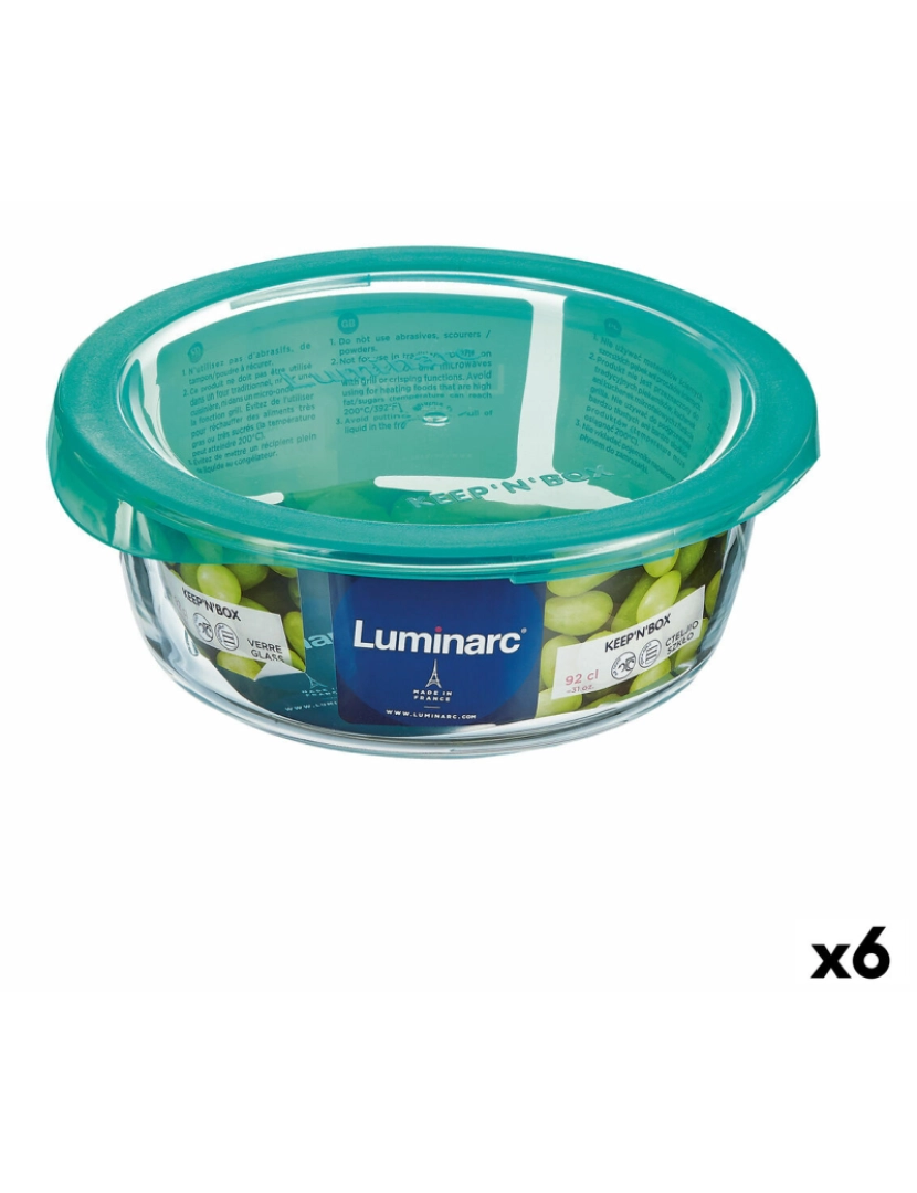 Luminarc - Lancheira Redonda com Tampa Luminarc Keep'n Lagon 920 ml 15,6 x 6,6 cm Turquesa Vidro (6 Unidades)