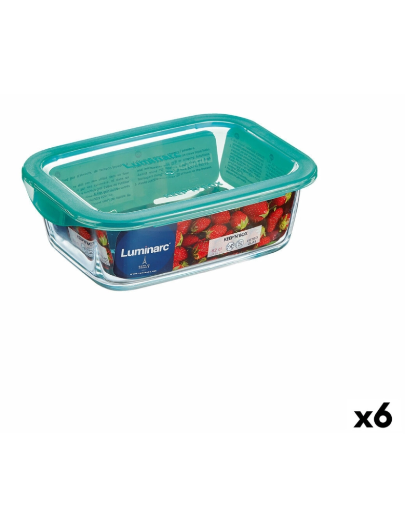 Luminarc - Lancheira Retangular com Tampa Luminarc Keep'n Lagon Turquesa 1,97 l 22 x 15,6 x 7,2 cm Vidro (6 Unidades)