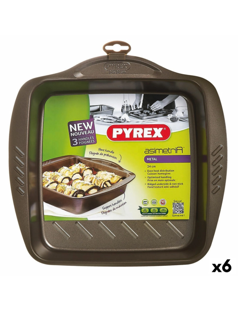 Pyrex - Molde para o Forno Pyrex Asimetria Quadrado Preto Metal 24 x 24 cm (6 Unidades)