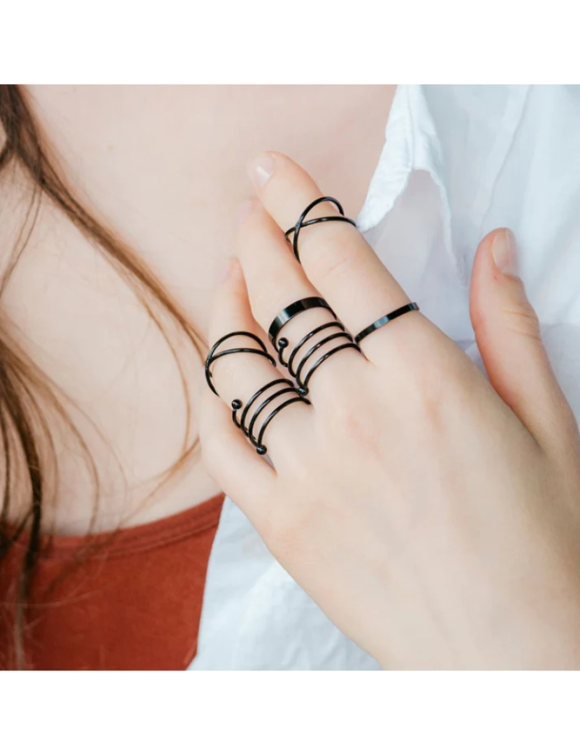 7 Piece Multisize Band Silver Cuff Stackable Boho Ring Set 