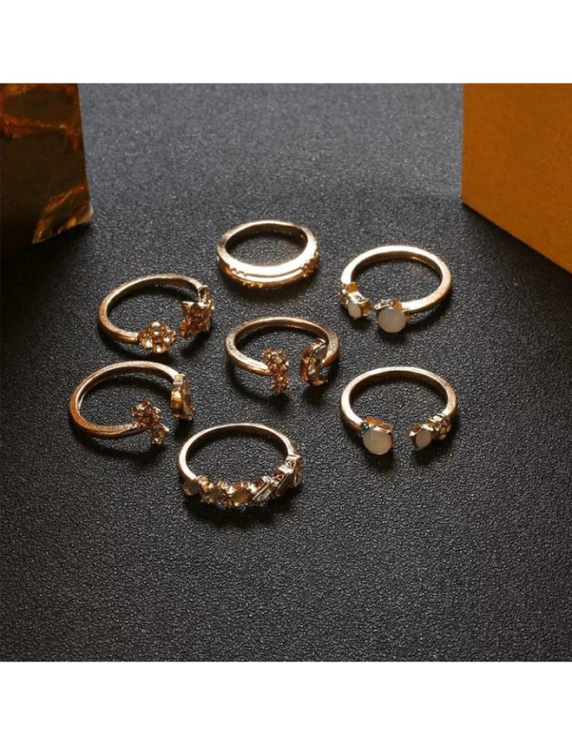 imagem de Conjunto de 7 Pcs Tribal Zircon metálico Bohemian Vintage Ring Set Anéis2