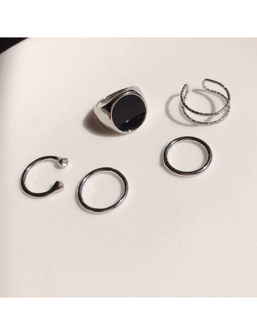 imagem de 5 peças de prata minimalist empilhamento Boho Silver Dainty Ring Conjunto2