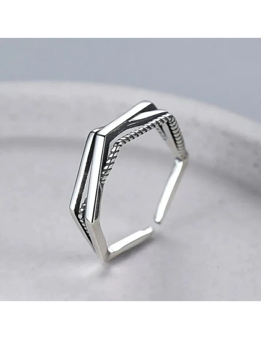 The Colourful Aura - 925 Sterling Silver hexagonal geométrico empilhável Slim Band Ring