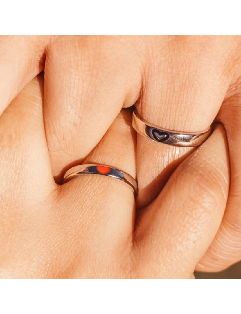 The Colourful Aura - Ajustável dois combinando coração casal promessa anel
