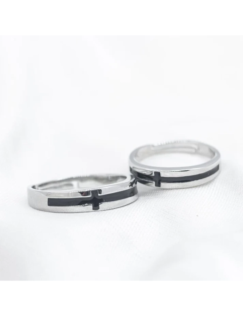 imagem de Cruz cristã casal de prata prometer seu conjunto de anel1