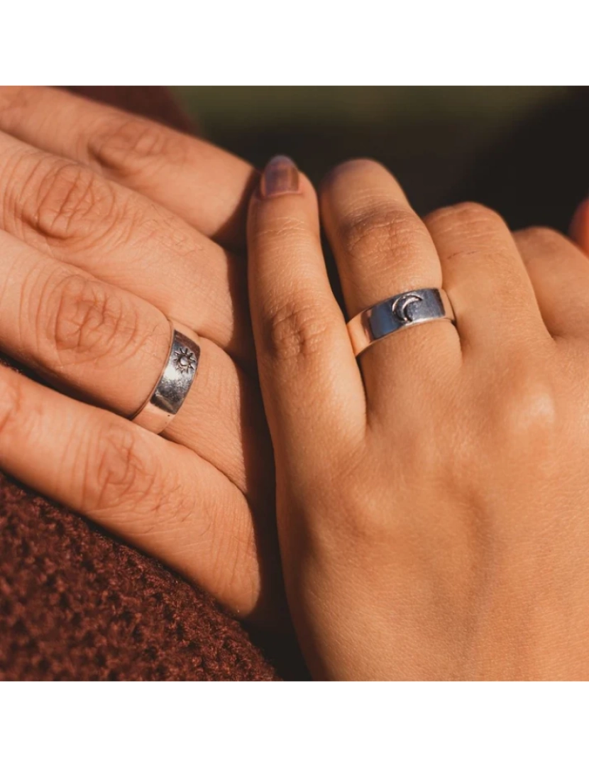 imagem de Ajustável prata chapeado casal Lua e Sun Promise Ring Set2