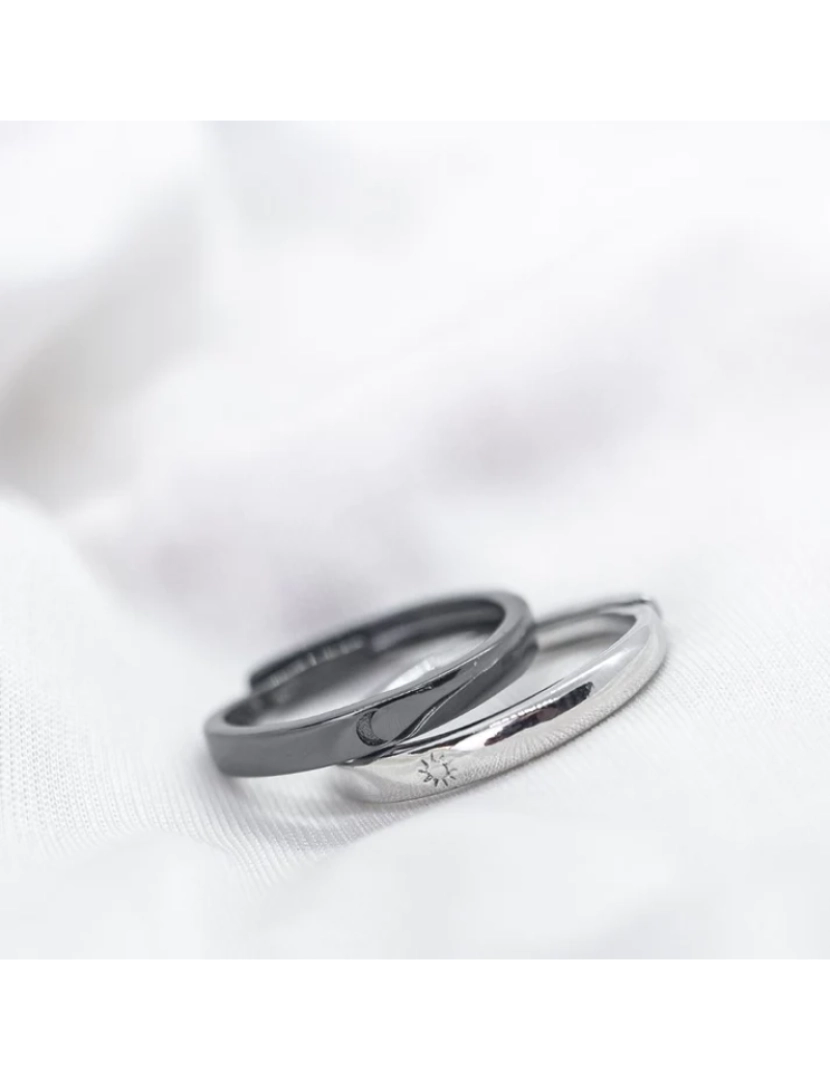 The Colourful Aura - Ajustável Sterling Silver casal Lua e Sun Promise Ring Set