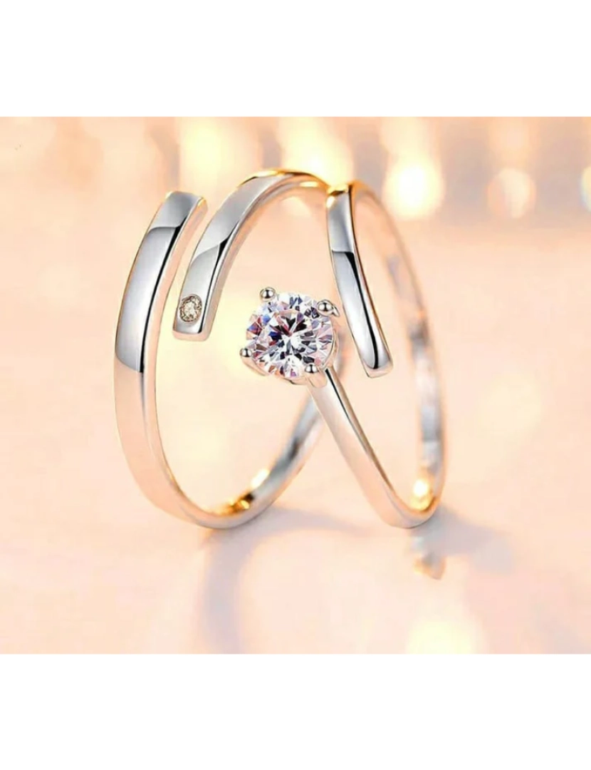 The Colourful Aura - Conjunto de anel de promessa de zircão paralelo de prata casal