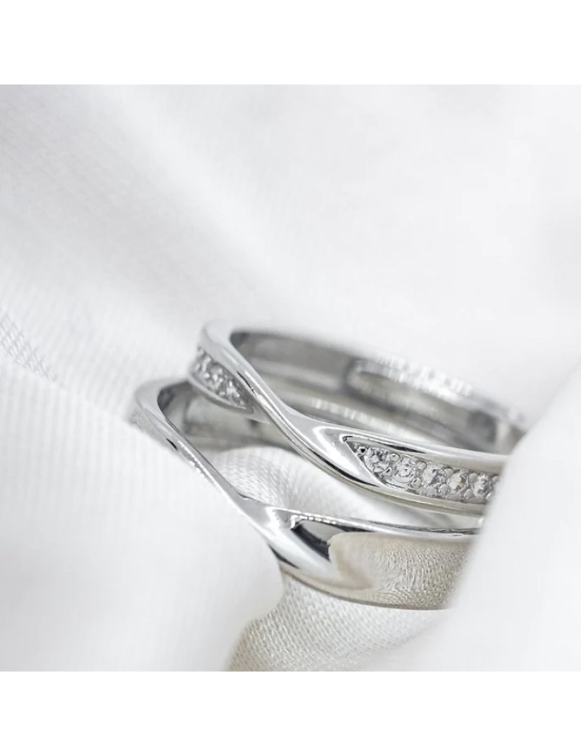 The Colourful Aura - Ajustável prata casal promete Twist Zircon combinando conjunto de anel