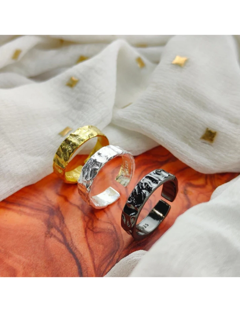 The Colourful Aura - Sterling Silver Gold e prata Slim Onda Irregular Open Band Cuff Ring