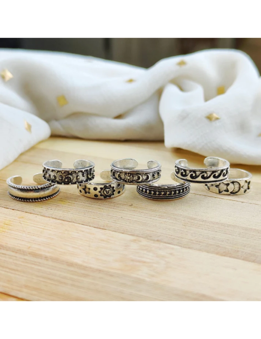 imagem de 7 Pcs Bohemian prata chapeado Midi Band Toe Ring Set1