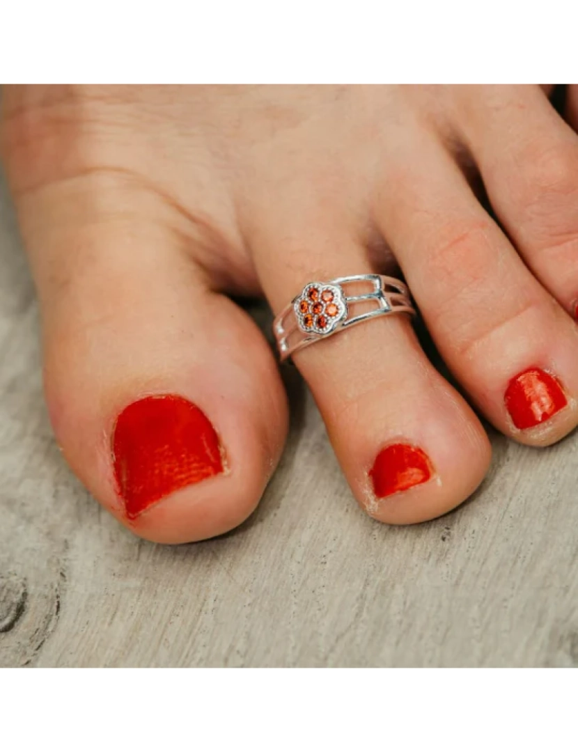 The Colourful Aura - Vermelho de prata pura colorido Pedra Bohemian Midi Band Dainty Toe Ring