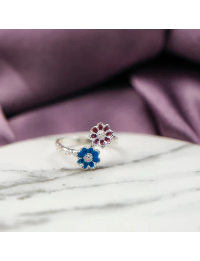 imagem de Sterling Silver Rosa azul Girassol pequeno Daisy Floral anel de verão2