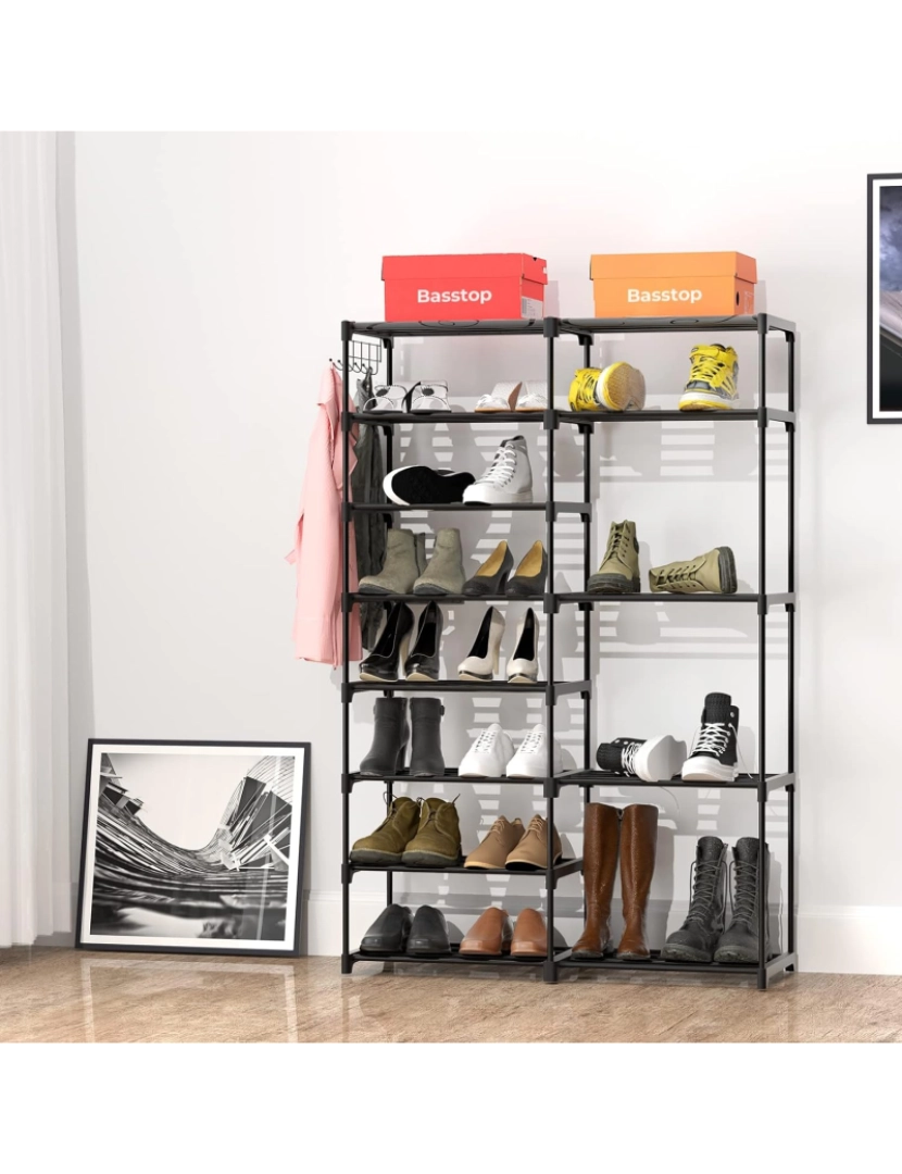 Nyana - Sapateira para sapatos e botas 30 pares personalizável com cabide lateral 98x85x28cm Preto