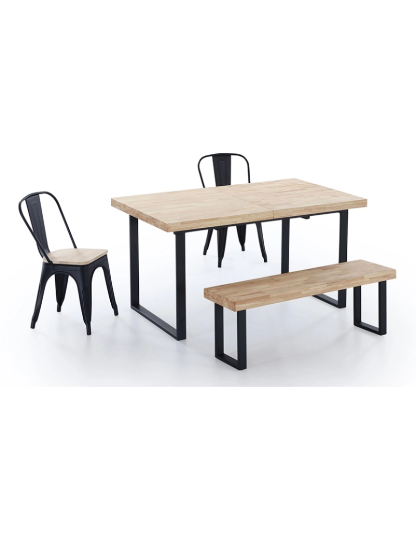 Duehome - MESA DE JANTAR EXTENSÍVEL NATURAL CARVALHO NORDÊS / PRETO