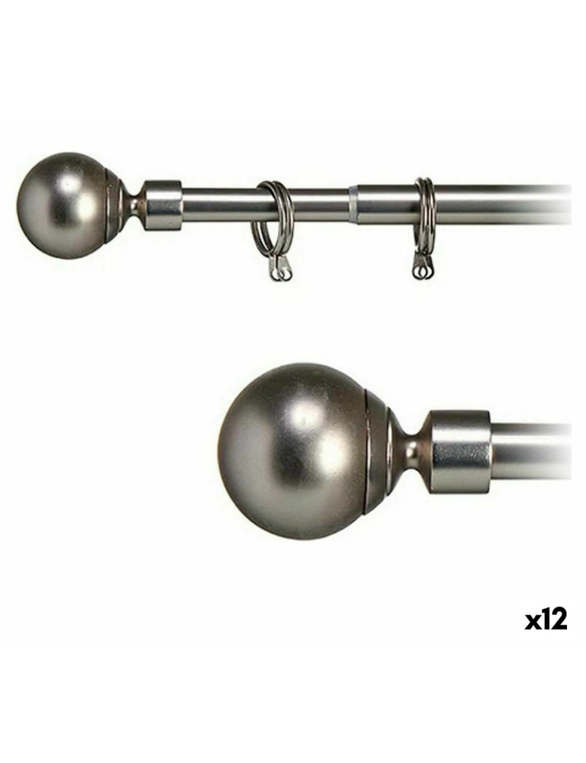 imagem de Varão para Cortinas Bol Extensível Prateado Ferro (5 x 181 x 5 cm) (12 Unidades)1