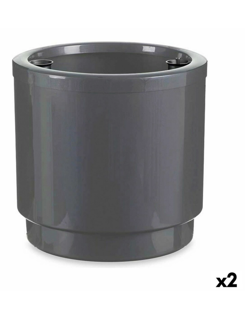 Ibergarden - Vaso Autoirrigável Prateado Polipropileno (2 Unidades) (38 x 37,5 x 38 cm)