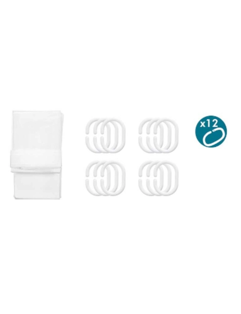 imagem de Cortina de Duche 180 x 180 cm Transparente Branco Plástico PEVA (12 Unidades)3