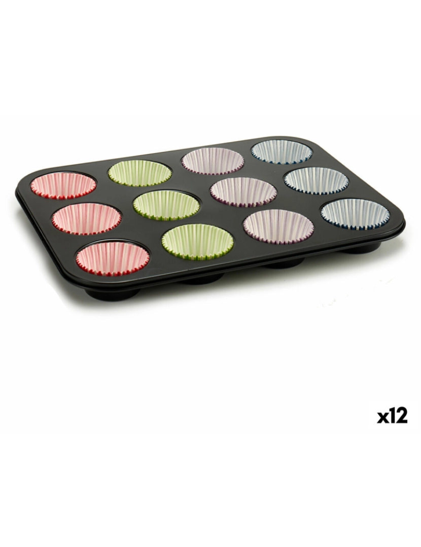 Kinvara - Forma para Queques Multicolor Bandeja para Forno (7 x 7 x 3 cm) (35 x 3 x 26,5 cm) (12 Unidades)