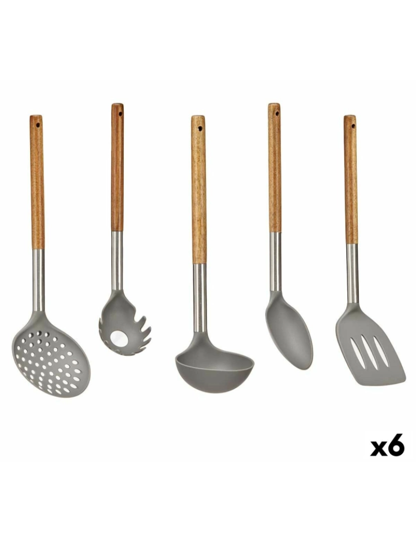 imagem de Conjunto de Utensílios de Cozinha Cinzento Aço inoxidável Acácia (6 Unidades)1