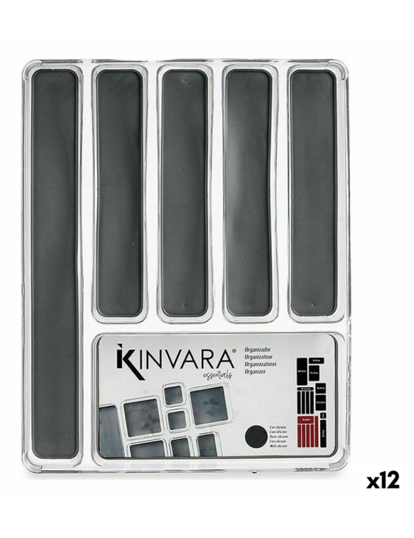 Kinvara - Organizador de Talheres Plástico reciclado Cinzento 32,3 x 4,5 x 40 cm (12 Unidades)
