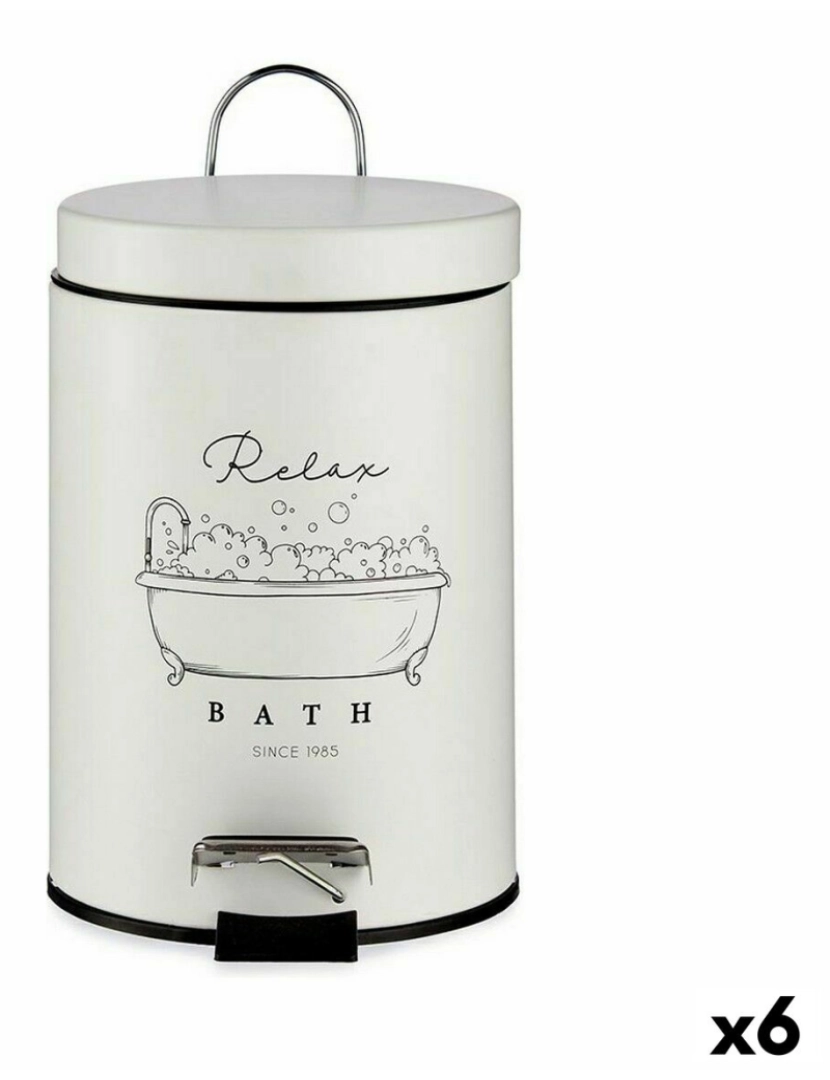 Berilo - Papeleira com Pedal Relax Bath Branco Preto Aço Plástico 3 L (6 Unidades)