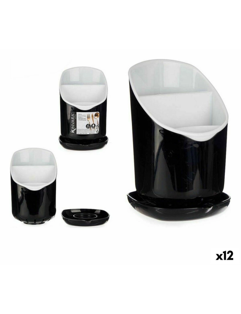 Kinvara - Escorredor de Talheres Smoking Branco Preto Plástico 12 x 19 x 12,5 cm (12 Unidades)