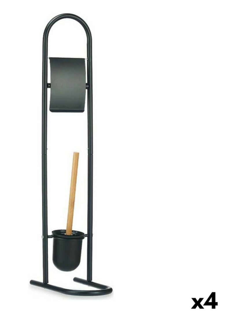 Berilo - Porta-Rolos de Papel Higiénico com Suporte para o Piaçaba 16 x 28,5 x 80,8 cm Preto Metal Plástico Bambu (4 Unidades)