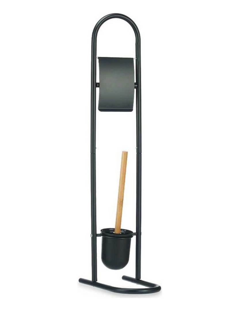 imagem de Porta-Rolos de Papel Higiénico com Suporte para o Piaçaba 16 x 28,5 x 80,8 cm Preto Metal Plástico Bambu (4 Unidades)2