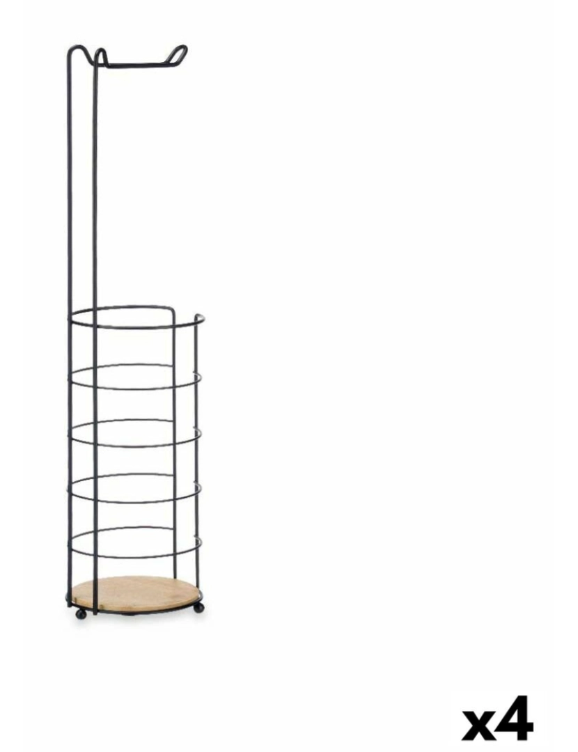 Berilo - Porta-Rolos de Papel Higiénico Preto Metal Bambu 16,5 x 63,5 x 16,5 cm (4 Unidades)