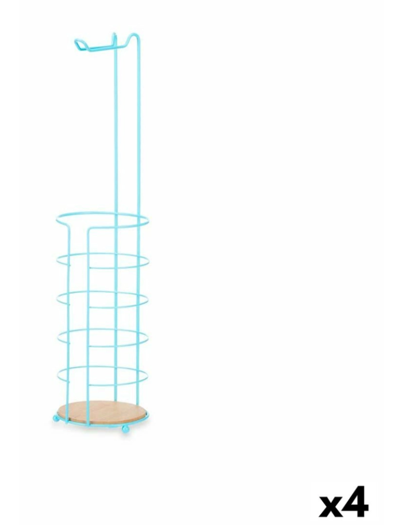 Berilo - Porta-Rolos de Papel Higiénico Azul Metal Bambu 16,5 x 63,5 x 16,5 cm (4 Unidades)