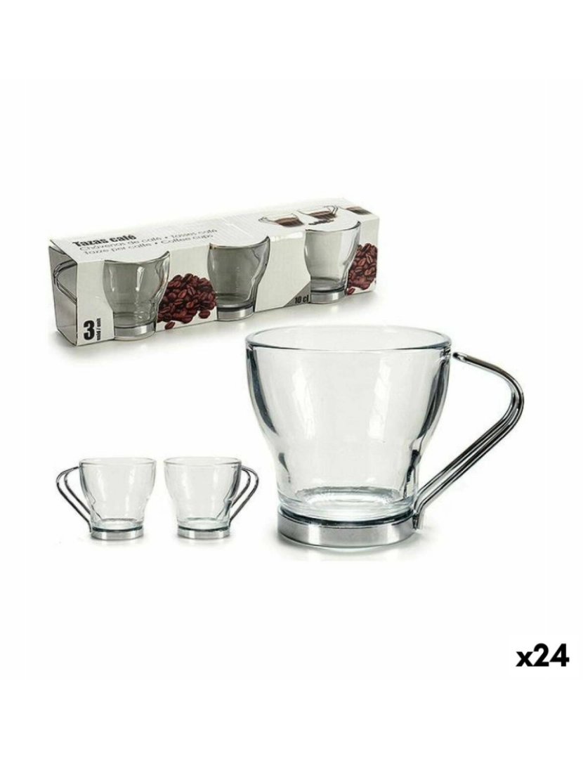 imagem de Conjunto de Chávenas de Café Prateado Metal Transparente Vidro 24 Unidades1