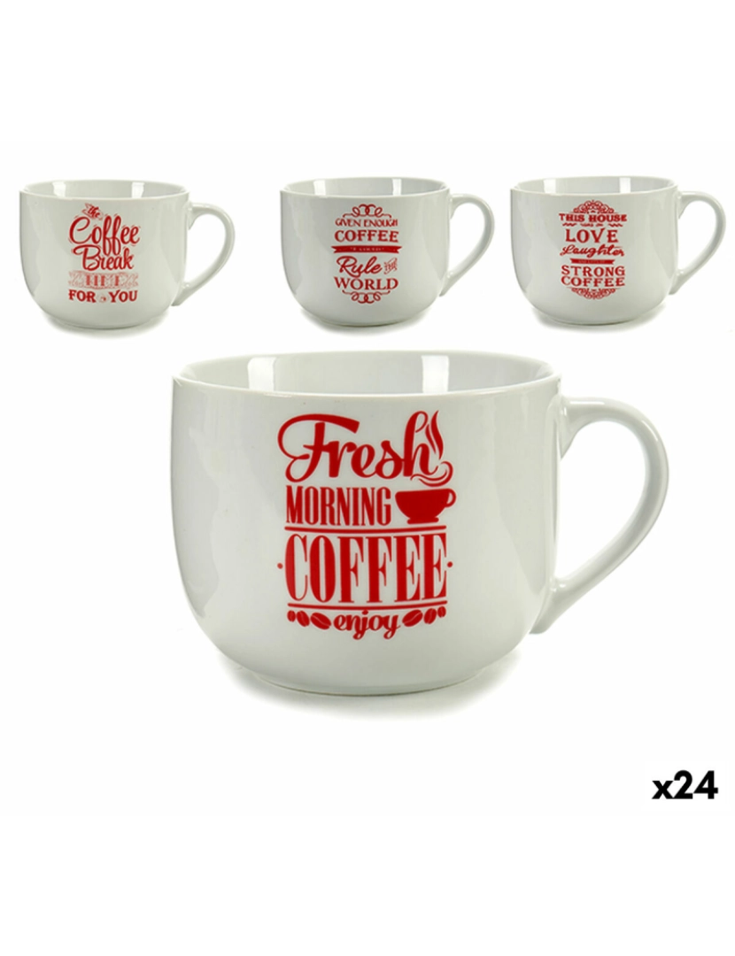 Bigbuy Home - Kop Coffee Porcelana Vermelho Branco 500 ml 24 Unidades