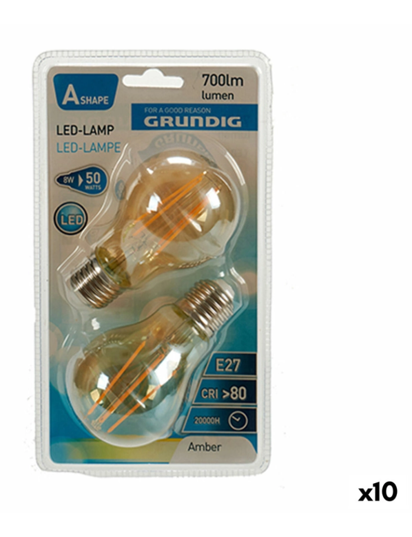 Grundig - Lâmpada LED Grundig 8 W 2300 K E27 Âmbar 700 lm (10 Unidades) (6 x 10 x 6 cm)