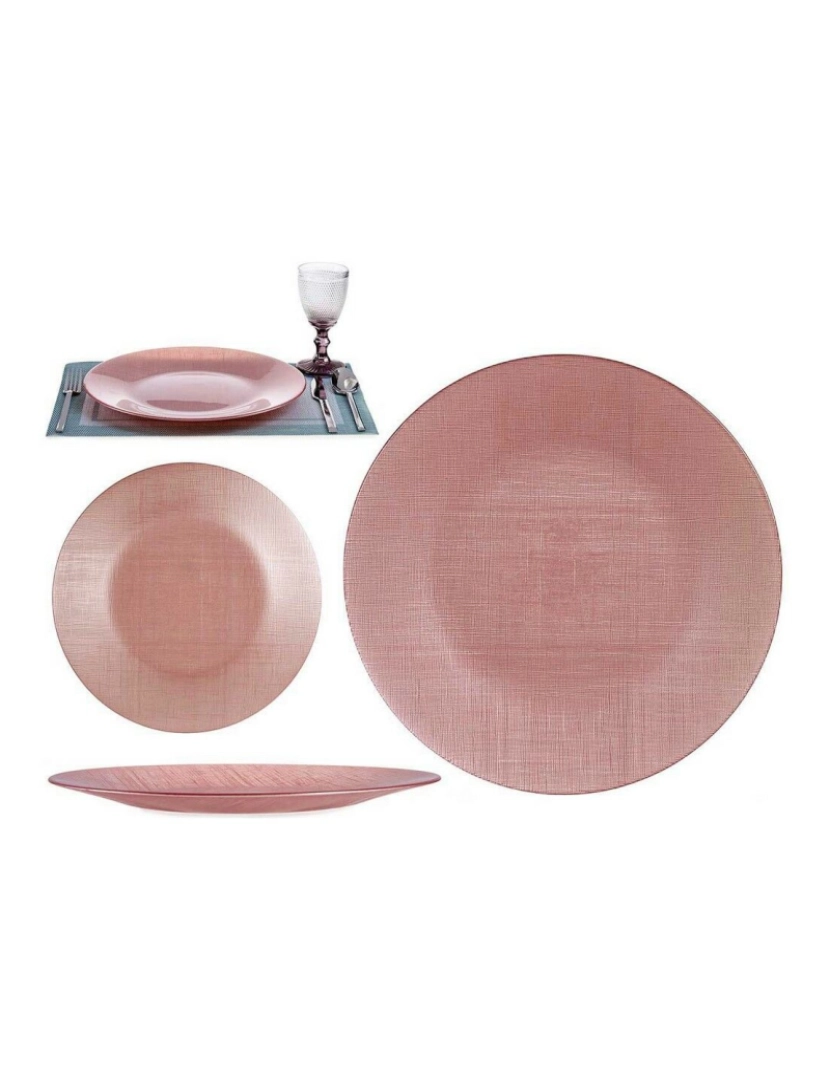 imagem de Prato de Jantar Cor de Rosa Vidro 32,5 x 2 x 32,5 cm (6 Unidades)3