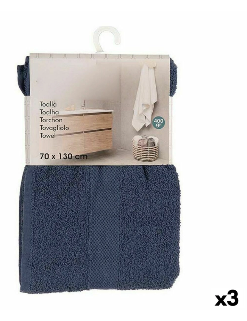 Berilo - Toalha de banho Azul (70 x 0,5 x 130 cm) (3 Unidades)