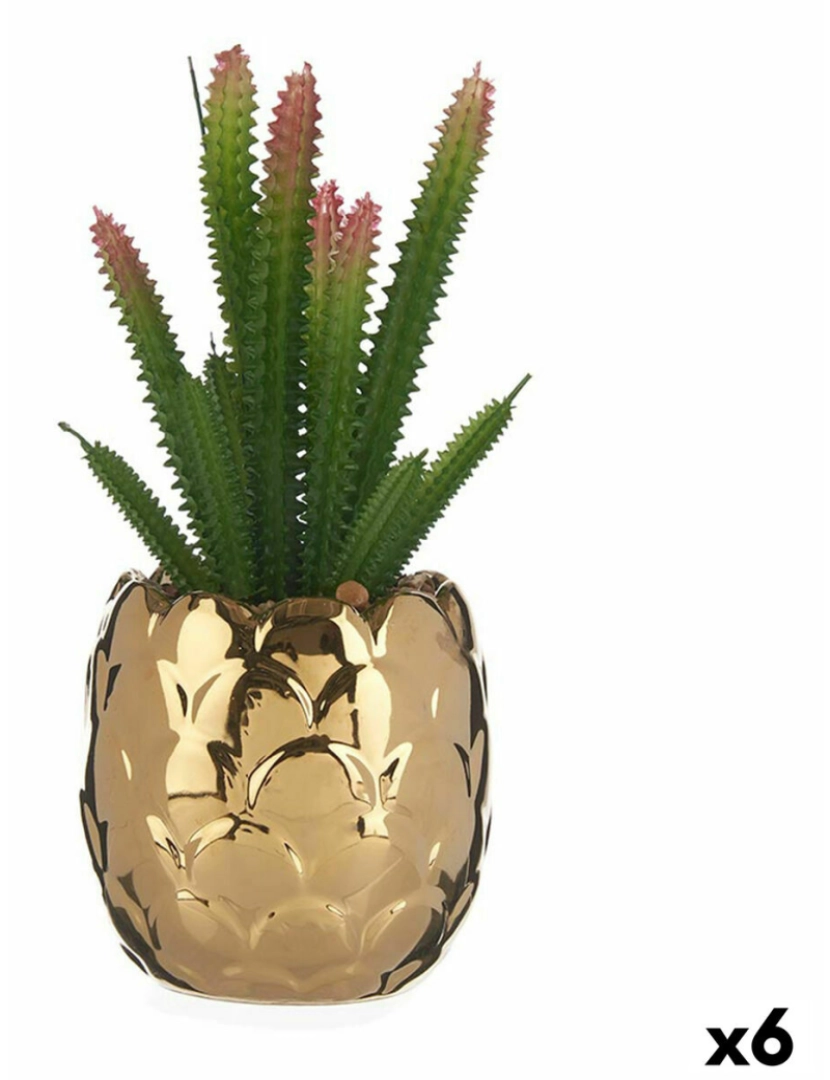 Ibergarden - Planta Decorativa Cerâmica Dourado Catos Verde Plástico 6 Unidades