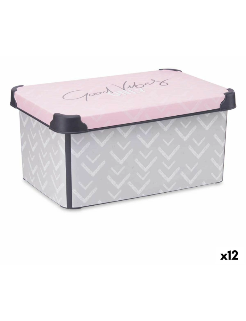 Kipit - Caixa de Armazenagem com Tampa Vibes Cinzento Cor de Rosa Plástico 10 L (22,7 x 16,5 x 34,5 cm) (12 Unidades)