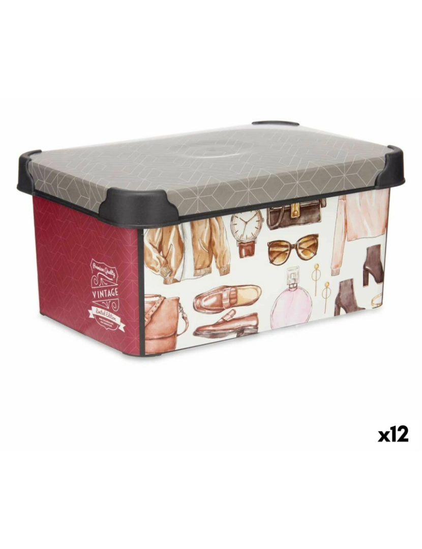 Kipit - Caixa de Armazenagem Plástico Vintage 5 L (19 x 13,5 x 29 cm) (12 Unidades)