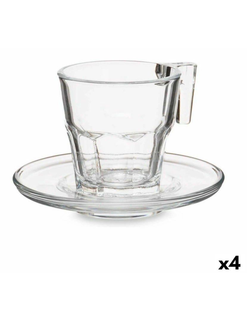 Pasabahce - Conjunto de 6 Chávenas com Prato Casablanca Transparente Vidro 4 Unidades (70 ml)