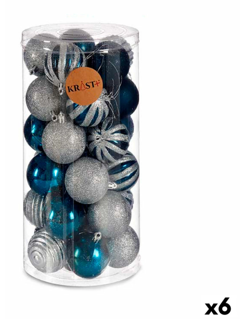 Krist+ - Conjunto de bolas de Natal Azul Prateado Plástico Ø 6 cm (6 Unidades)