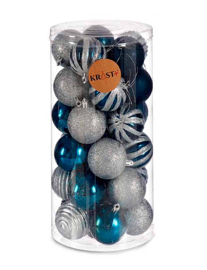 imagem de Conjunto de bolas de Natal Azul Prateado Plástico Ø 6 cm (6 Unidades)2