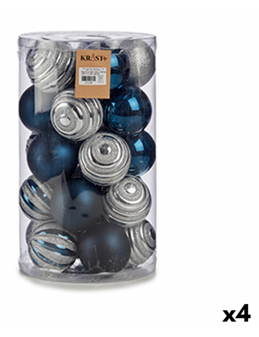 Krist+ - Conjunto de bolas de Natal Azul Prateado PVC Ø 8 cm (4 Unidades)