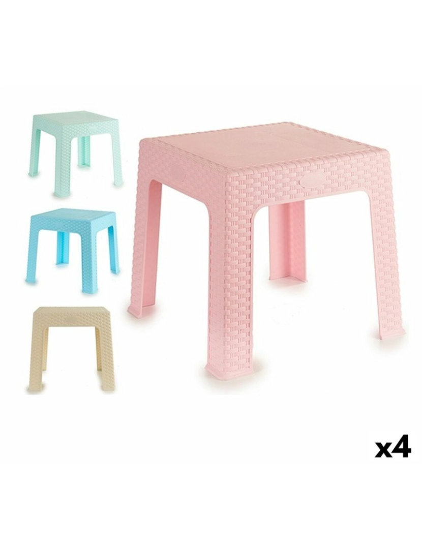 Pincello - Mesa Infantil Rattan Plástico 47 x 42 x 47 cm (4 Unidades)